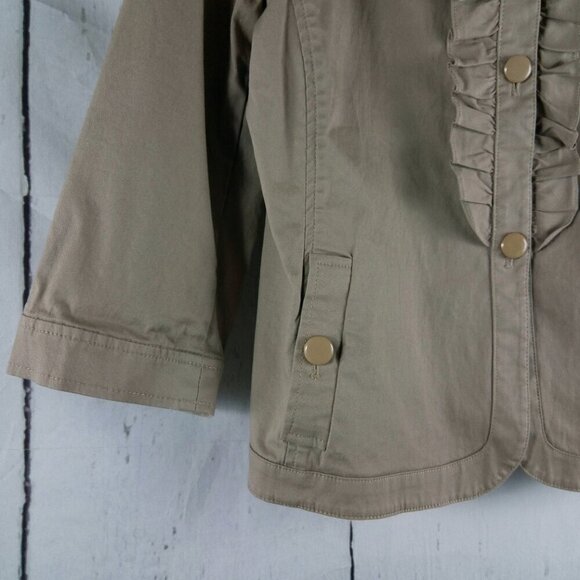 NWT $99 Talbots Petites Womens Size 12P Tan Ruffle Button Front Blazer - Picture 5 of 13